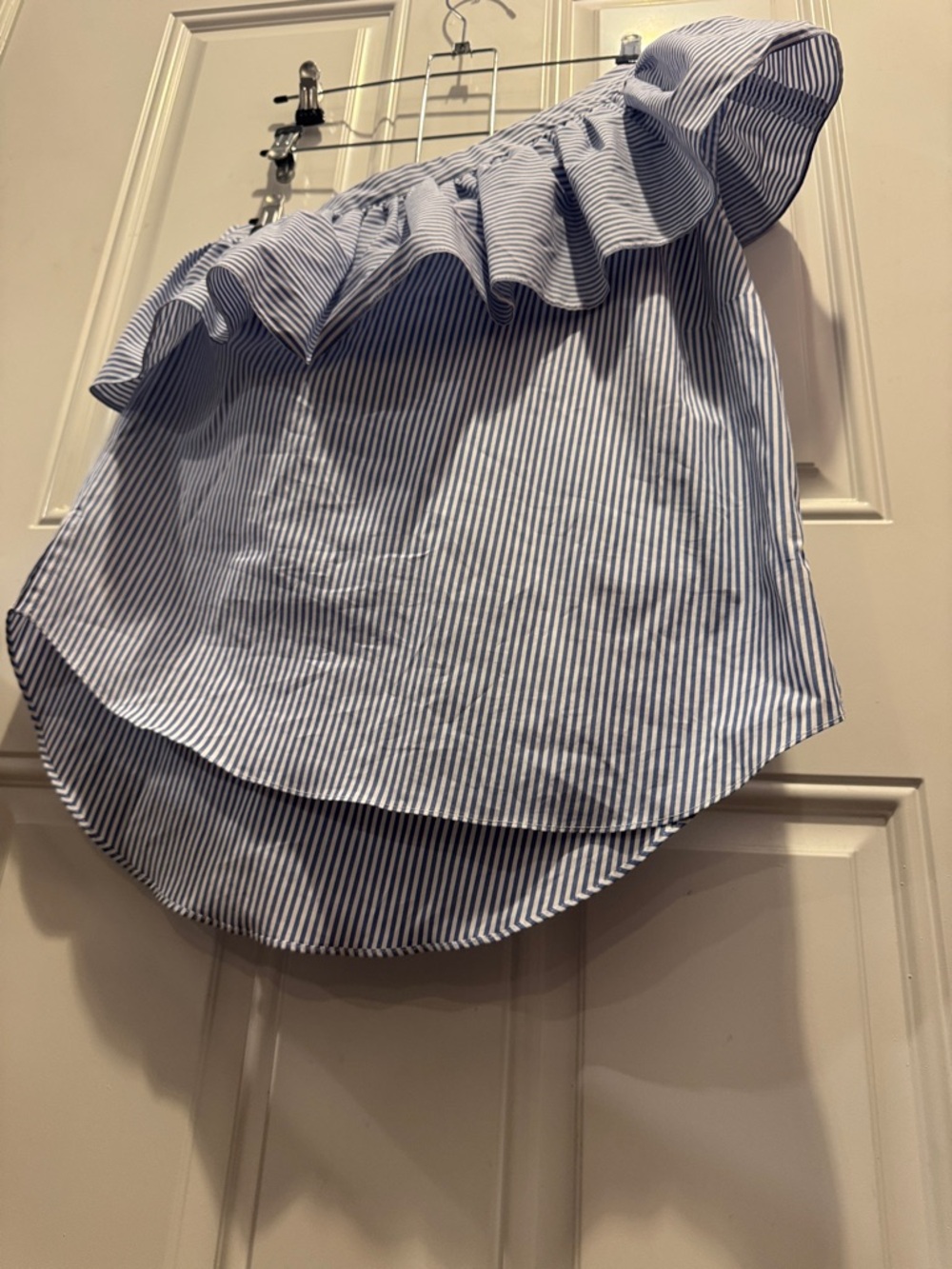 NWT Veronica Beard Cruz Sleeveless Top Blue Striped Off-Shoulder Ruffle $275.00 - Picture 3 of 11